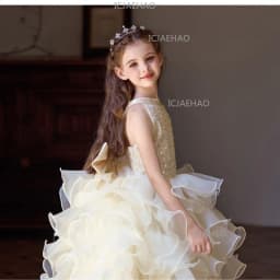 Children Girls Sleeveless Formal Fashion Birthday Party Flower Girl Princess Tutu Champagne Kids Host Piano Performance Costume