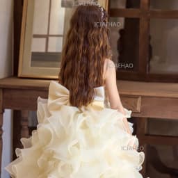 Children Girls Sleeveless Formal Fashion Birthday Party Flower Girl Princess Tutu Champagne Kids Host Piano Performance Costume