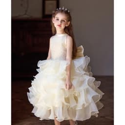 Children Girls Sleeveless Formal Fashion Birthday Party Flower Girl Princess Tutu Champagne Kids Host Piano Performance Costume