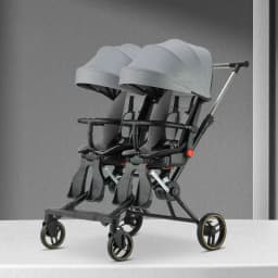Portable Twin Stroller Double Seat Stroller Foldable Four-wheel Twin Stroller 360° Swivel Seat, Adjustable Backrest