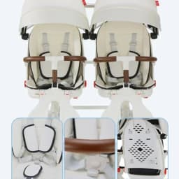 Portable Twin Stroller Double Seat Stroller Foldable Four-wheel Twin Stroller 360° Swivel Seat, Adjustable Backrest