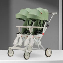 Portable Twin Stroller Double Seat Stroller Foldable Four-wheel Twin Stroller 360° Swivel Seat, Adjustable Backrest