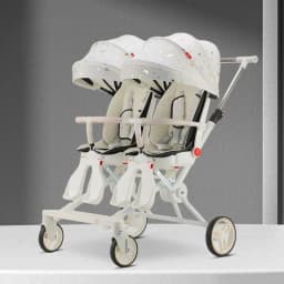 Portable Twin Stroller Double Seat Stroller Foldable Four-wheel Twin Stroller 360° Swivel Seat, Adjustable Backrest