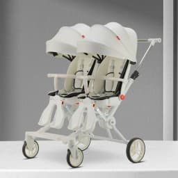 Portable Twin Stroller Double Seat Stroller Foldable Four-wheel Twin Stroller 360° Swivel Seat, Adjustable Backrest