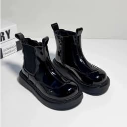 Kids Fashion Ankle Boots for Boys Girls Unisex Glossy PU Leather Rubber Boots Classic Chelsea Boots 2025 Autumn Winter Brand New