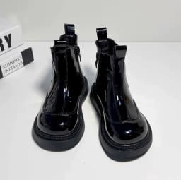 Kids Fashion Ankle Boots for Boys Girls Unisex Glossy PU Leather Rubber Boots Classic Chelsea Boots 2025 Autumn Winter Brand New