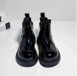 Kids Fashion Ankle Boots for Boys Girls Unisex Glossy PU Leather Rubber Boots Classic Chelsea Boots 2025 Autumn Winter Brand New