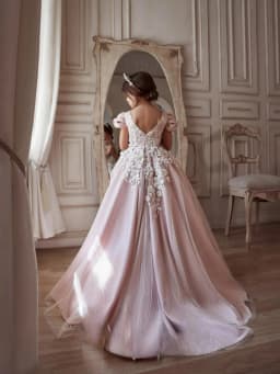 Pink Elegant O-neck Short Sleeve Kids Princess Gown Birthday Party Sweet Cute 3D Flower Girls Dresses For Wedding Customized