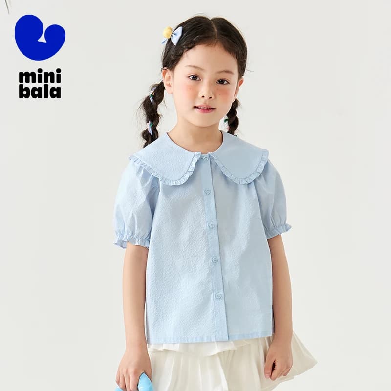 Mini Bala Girls Soft Breathable Cute Cotton Short Sleeve Shirt Lightweight Summer Baby Children Top 2025 New