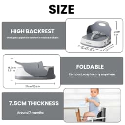 Portable Children’s Booster Seat for Dining High Chair with 3-Point Safety Harness, 2 Adjustable Straps & Washable Design