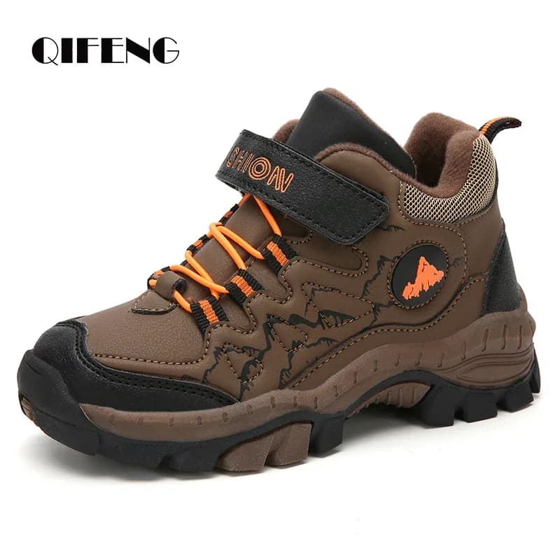 Winter Warm Fur Children Shoes Boys Non-slip Snow Ankle Boots Leather Autumn Casual Sneakers Waterproof Hook Loop Kids Footwear