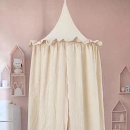 Premium 100% Cotton Muslin Hanging Dome Curtain with Frills Baby Bed Canopy for Kids Room