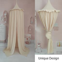 Premium 100% Cotton Muslin Hanging Dome Curtain with Frills Baby Bed Canopy for Kids Room
