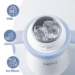 NCVI Kids Stainless Steel Straw Cup for Toddler 1-3 Years Old, Blue 10floz, BPA-Free, Easy to Clean, Adjustable Shoulder Strap
