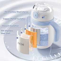 NCVI Kids Stainless Steel Straw Cup for Toddler 1-3 Years Old, Blue 10floz, BPA-Free, Easy to Clean, Adjustable Shoulder Strap