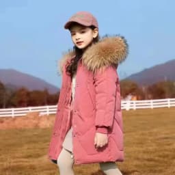 2025 New Winter Girls Jackets Kids Thickened Warm Down Coats Children's Fur Collar Hooded Outerwear Teenager Long Overcoat