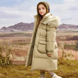 2025 New Winter Girls Jackets Kids Thickened Warm Down Coats Children's Fur Collar Hooded Outerwear Teenager Long Overcoat