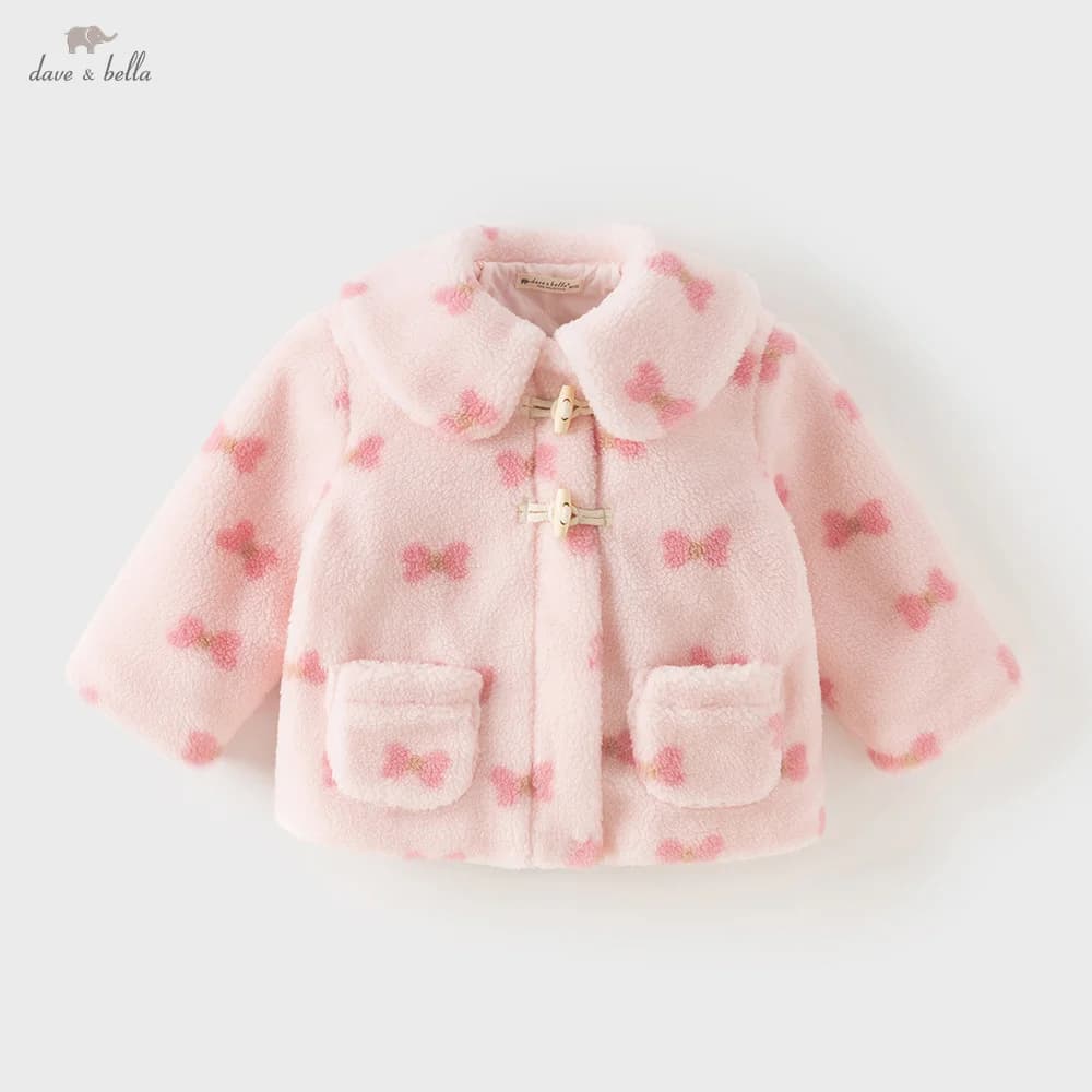 Dave Bella Girls Coat Winter Autumn Children Plush Thicken Jacket Long Sleeve Pink Casual Outerwear Warm Kids Clothing DB4253816