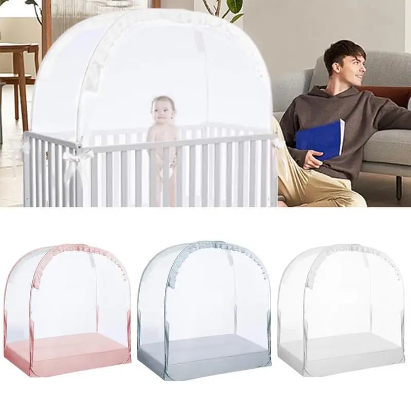 Pop Up Baby Crib Tent Crib Cover Canopy Breathable Mesh Baby Tents Keep Baby from Climbing out Bed Protection Anti-mosquito Tent