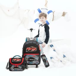 Girls Rolling Backpack with Lunch Box School Backpacks with Wheels 16.5" Roller Backpack for Girls, 3pcs Kids Wheeled Bookbag
