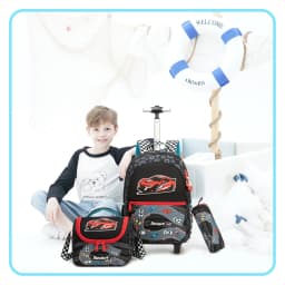 Girls Rolling Backpack with Lunch Box School Backpacks with Wheels 16.5" Roller Backpack for Girls, 3pcs Kids Wheeled Bookbag