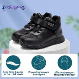 Princepard Kids Orthopedic Sneakers Black High Top Arch Support for Flat Feet Corrective Children School Casual Shoes