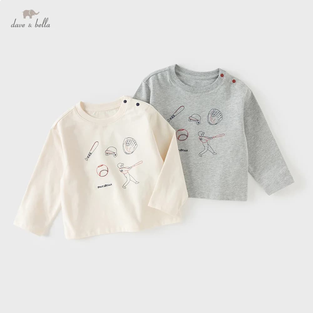 Dave Bella Children Pure Cotton T-shirt Spring Autumn Boy Clothing Kids Long Sleeve Pullover Casual Sports Top Fashion DB1260502