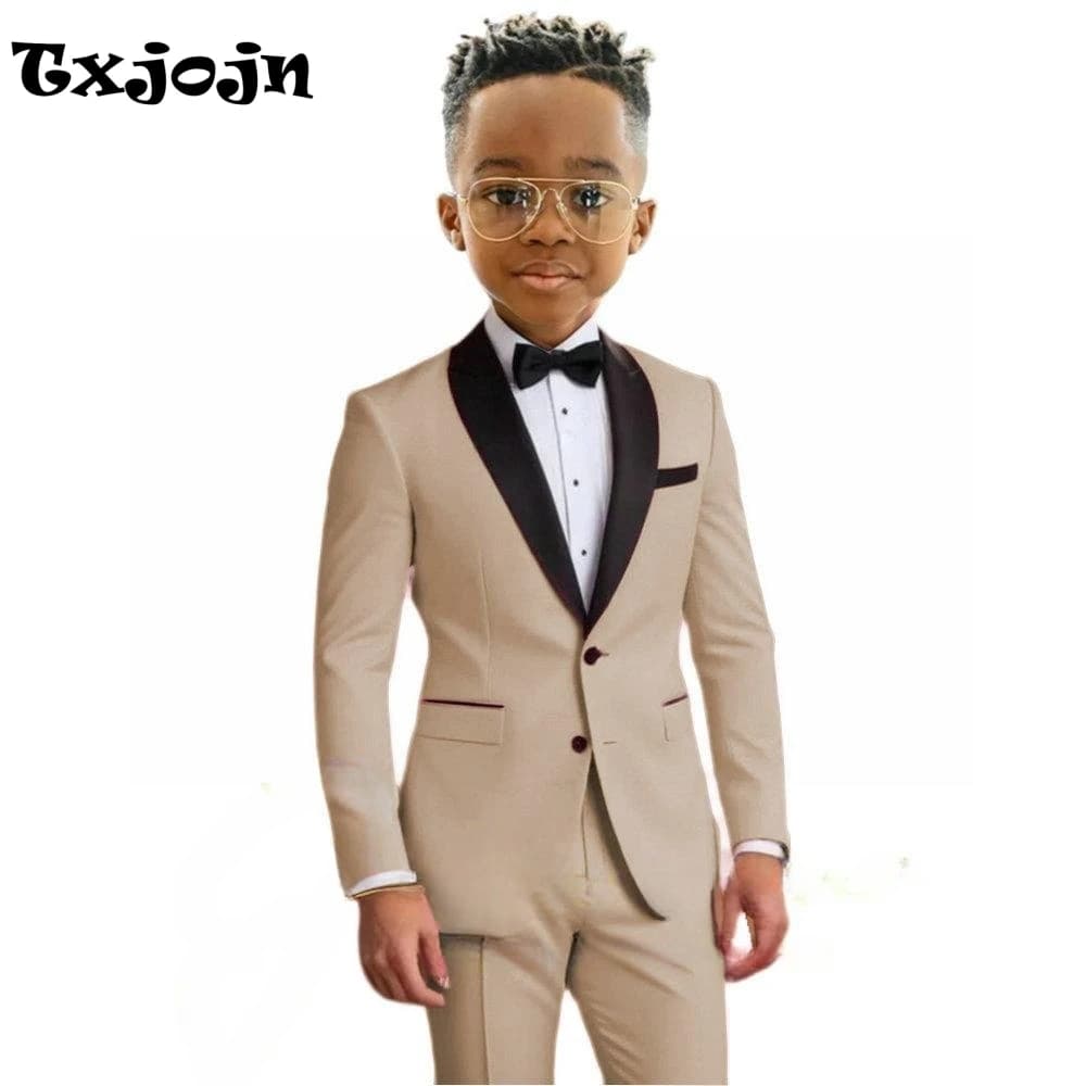 Hot Sale Boy's Solid Suit Set 2 Pieces Jacket Pants Formal Shawl Lapel Kids Tuxedo For Birthday Party School Performance Wear
