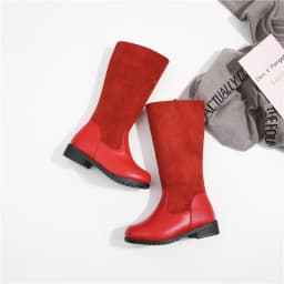 Winter Outdoor Children's Riding Boots Solid Color Warm Furry Girls Fashion Long Boots Black Red Simple Kids Plush Boots Zipper