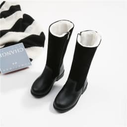 Winter Outdoor Children's Riding Boots Solid Color Warm Furry Girls Fashion Long Boots Black Red Simple Kids Plush Boots Zipper