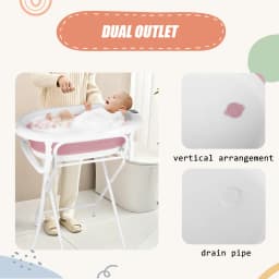 Baby Bathtub for 0-18 Months Baby, Foldable Baby Tub with Ergonomic Bath Seat and Bath Thermometer, Newborn Infant Support Grey/Blue/Pink