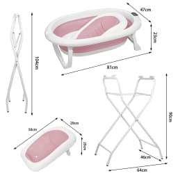 Baby Bathtub for 0-18 Months Baby, Foldable Baby Tub with Ergonomic Bath Seat and Bath Thermometer, Newborn Infant Support Grey/Blue/Pink
