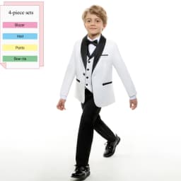 New Arrival Boys Elegant Tuxedo 4 Pieces Wedding Ring Bearer Outfit Classic Formal Kids Suit Set School Choir Performance 3-14T
