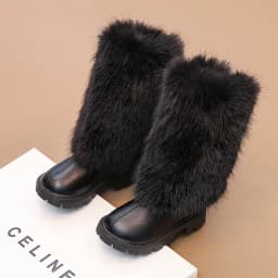 Girls High Boots Children Warm Princess Leather Boots Soft Soled Kids Fashion Long Boots Anti-Slippery All Match 2024 Winter New