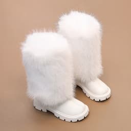 Girls High Boots Children Warm Princess Leather Boots Soft Soled Kids Fashion Long Boots Anti-Slippery All Match 2024 Winter New