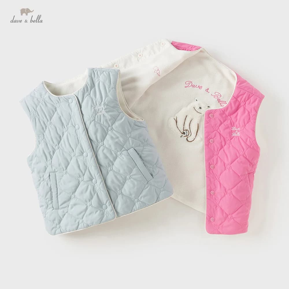 Dave Bella Children Vest Autumn Winter Girl Boy Waterproof Vests On Both Sides Fashion Top Outerwear Children Clothing DB4253922