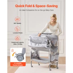 SucceBuy Baby Changing Table Foldable Diaper Change Station with 2 Fabric Drawers Side Basket & Hanging Rod Adjustable Height