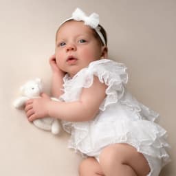 Baby Girl White Ruffle Romper Newborn Photography Props Bow Headband Tulle Layered Newborn Photo Prop