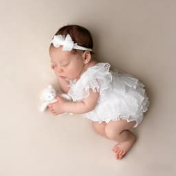 Baby Girl White Ruffle Romper Newborn Photography Props Bow Headband Tulle Layered Newborn Photo Prop