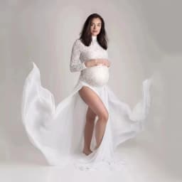 Boutique Maternity Lace Bodysuit with Removable Chiffon Skirt Gender Reveal Party Bump Friendly Maternity Dress for Photoshoot