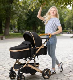 Oversized Canopy 3-in-1 Baby Stroller 2026, One-Hand Fold Lightweight Compact, Space-Saving Travel System, Breathable Material, Shock-Absorption Wheels