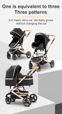 Oversized Canopy 3-in-1 Baby Stroller 2026, One-Hand Fold Lightweight Compact, Space-Saving Travel System, Breathable Material, Shock-Absorption Wheels