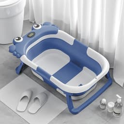 Foldable Baby Bathtub,Portable Infant Tub,Newborn Bath Tub with Thermometer,Crab Shape Baby Bath,Travel Baby Bathtub with Float