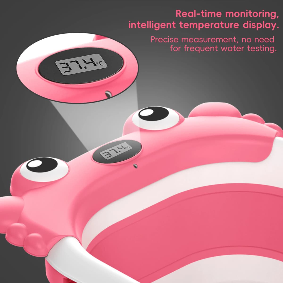 Foldable Baby Bathtub,Portable Infant Tub,Newborn Bath Tub with Thermometer,Crab Shape Baby Bath,Travel Baby Bathtub with Float