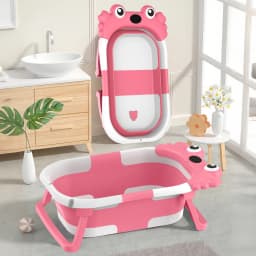 Foldable Baby Bathtub,Portable Infant Tub,Newborn Bath Tub with Thermometer,Crab Shape Baby Bath,Travel Baby Bathtub with Float