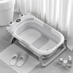 Foldable Baby Bathtub,Portable Infant Tub,Newborn Bath Tub with Thermometer,Crab Shape Baby Bath,Travel Baby Bathtub with Float