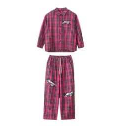 Kids Kpop Streetwear Ballroom Hip Hop Dance Costumes Rose Red Plaid Shirt Elastic Waist Pants Set Boys Jazz Performance Clothes