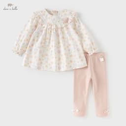Dave Bella Girls Tops Trousers Suits Spring Autumn Floral Print Pullover Elastic Pants Two-piece Sets Children Clothes DB1260561