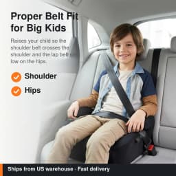 Backless Booster Seat for Car, Big Kids 49-59 in Tall, Lightweight Portable Belt-Positioning Booster Cushion, Ages 7-12, Black