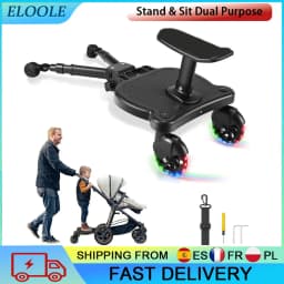 Stroller Board Stand & Sit Dual Purpose With 360° Rotatable Wheels Weight Bearing 25KG Buggy Board For 2-6 Years Old Universal Stroller Step Board with Soft Cushion For Two Kids Travel